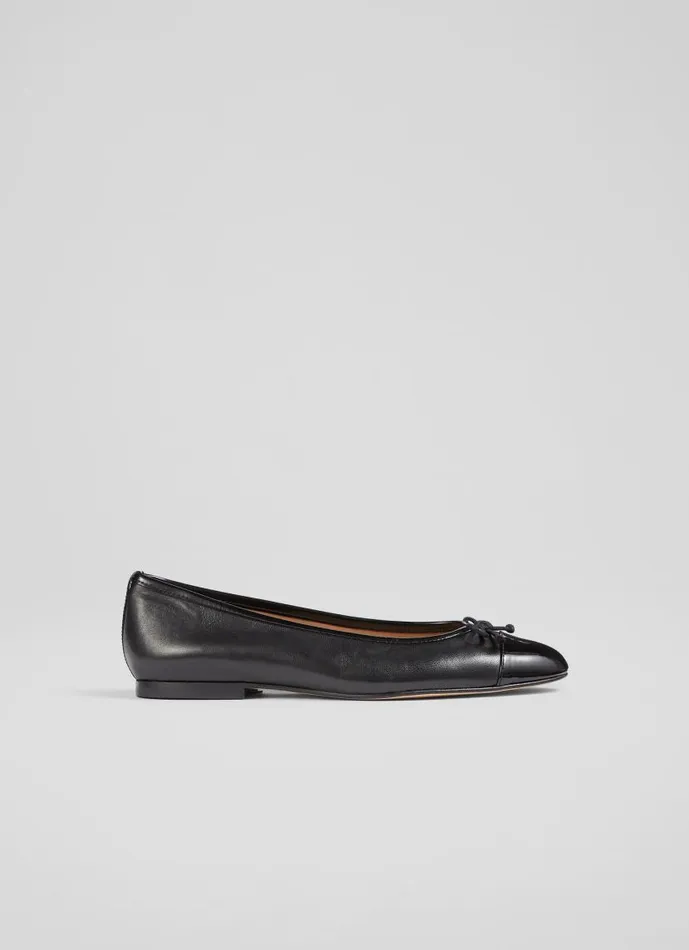 Women Kara Black Leather And Patent Toe Cap Ballet Flats Black LKBennett Flats Women Kara Black Leather And Patent Toe Cap Ballet Flats Black LKBennett Flats