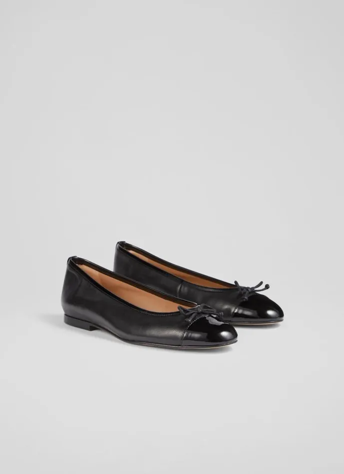 Women Kara Black Leather And Patent Toe Cap Ballet Flats Black LKBennett Flats Women Kara Black Leather And Patent Toe Cap Ballet Flats Black LKBennett Flats