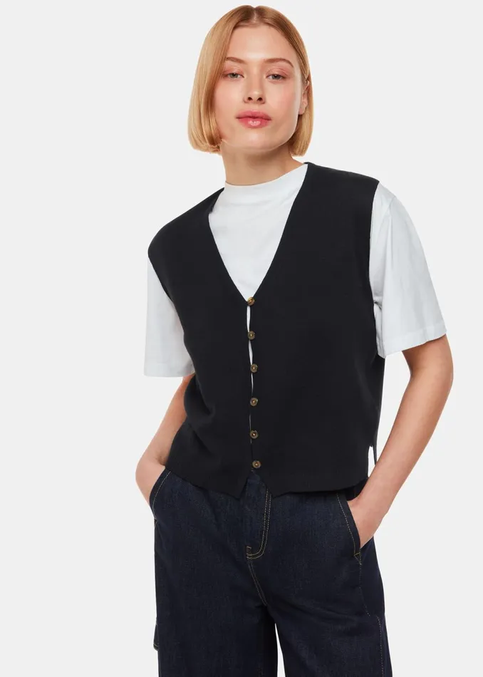 Women Knitwear and Cashmere Whistles Black Bailey Button Through Tank