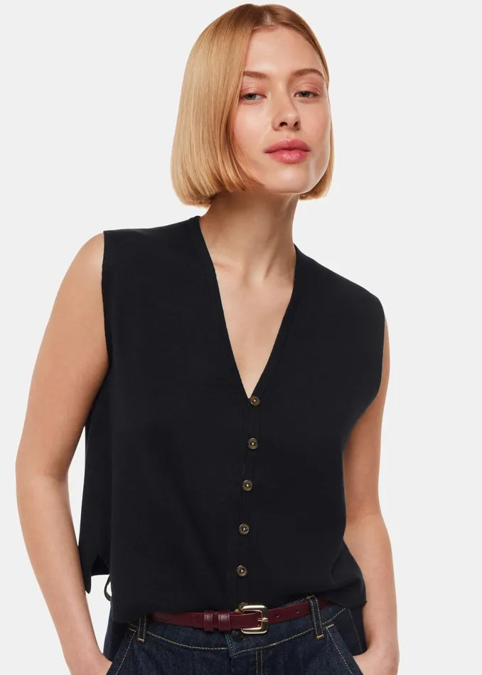Women Knitwear and Cashmere Whistles Black Bailey Button Through Tank