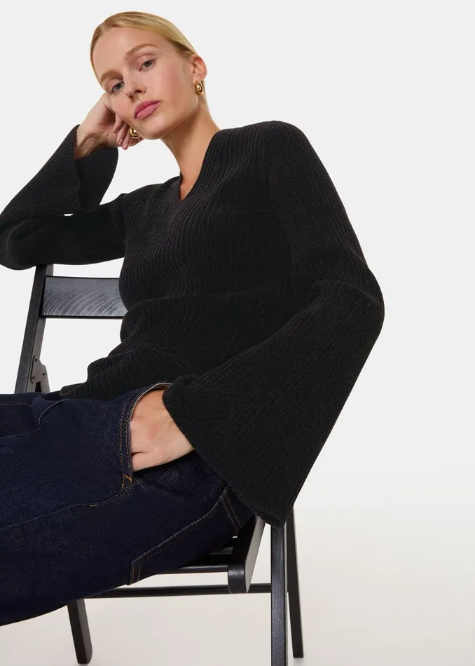 Women Knitwear and Cashmere Whistles Black Chenille V Neck Knit