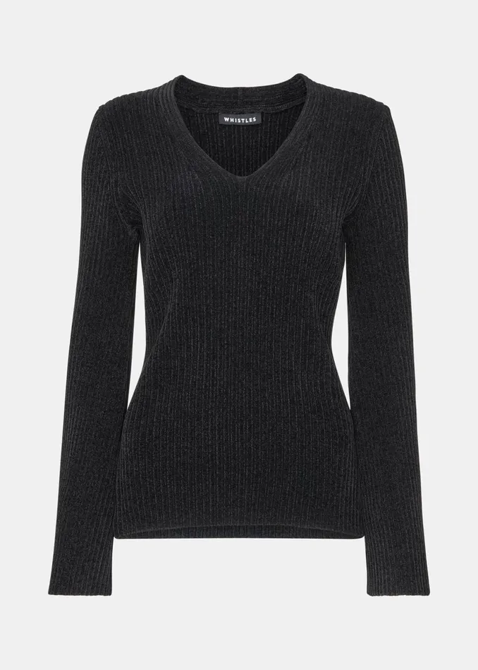 Women Knitwear and Cashmere Whistles Black Chenille V Neck Knit