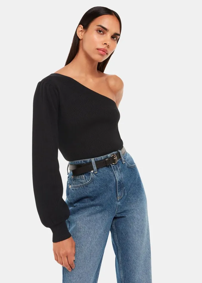 Women Knitwear and Cashmere Whistles Black One Shoulder Knit