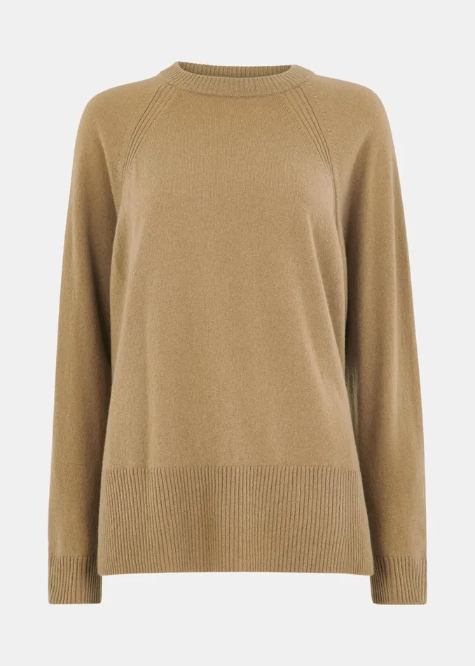 Women Knitwear and Cashmere Whistles Camel Ultimate Cashmere Crew Neck