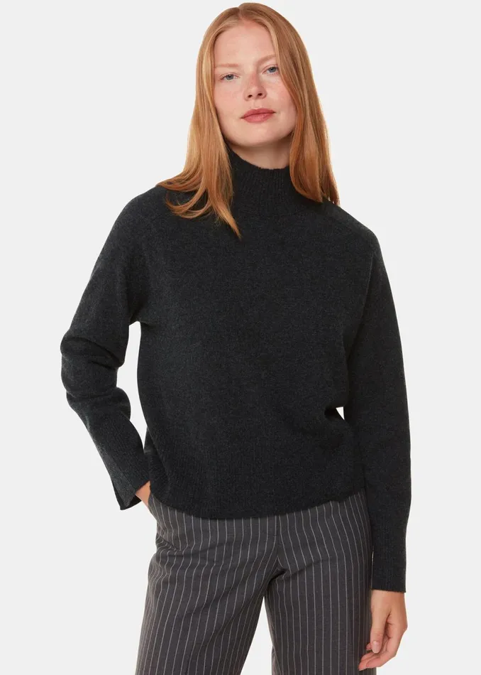 Women Knitwear and Cashmere Whistles Dark Grey Cashmere Funnel Neck