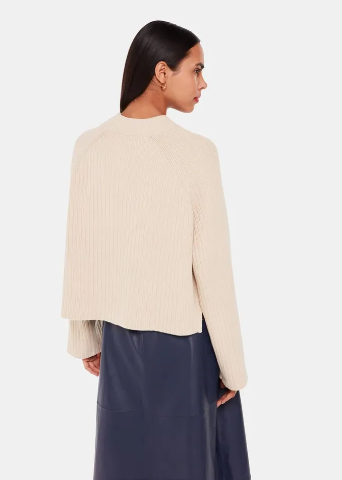 Women Knitwear and Cashmere Whistles Ivory Cotton Rib Crew Neck Knit
