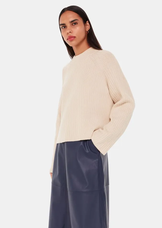 Women Knitwear and Cashmere Whistles Ivory Cotton Rib Crew Neck Knit