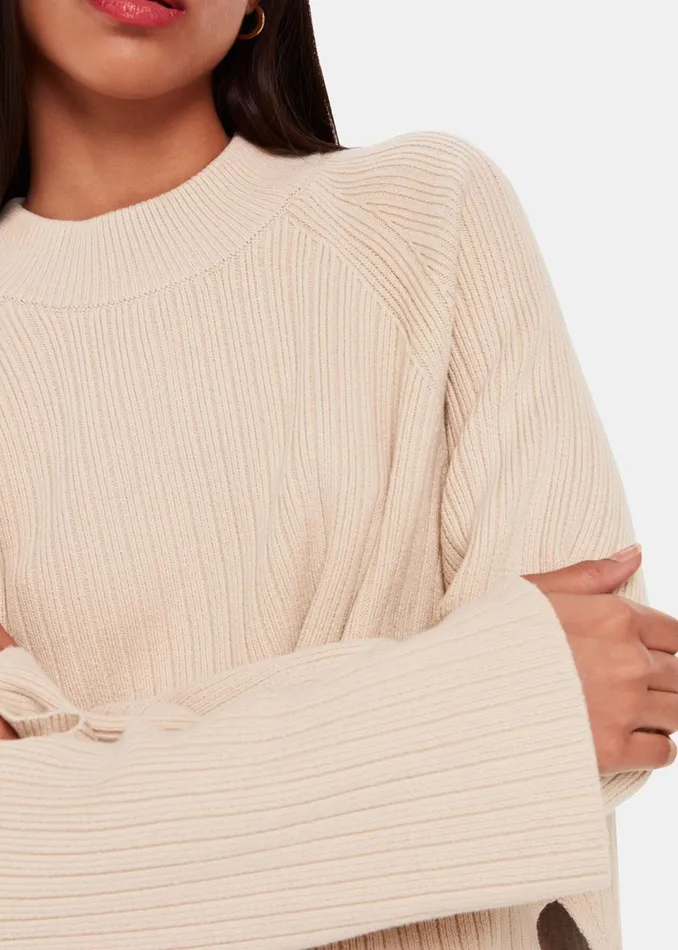 Women Knitwear and Cashmere Whistles Ivory Cotton Rib Crew Neck Knit