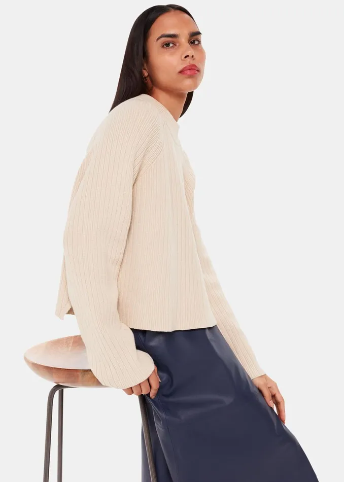 Women Knitwear and Cashmere Whistles Ivory Cotton Rib Crew Neck Knit