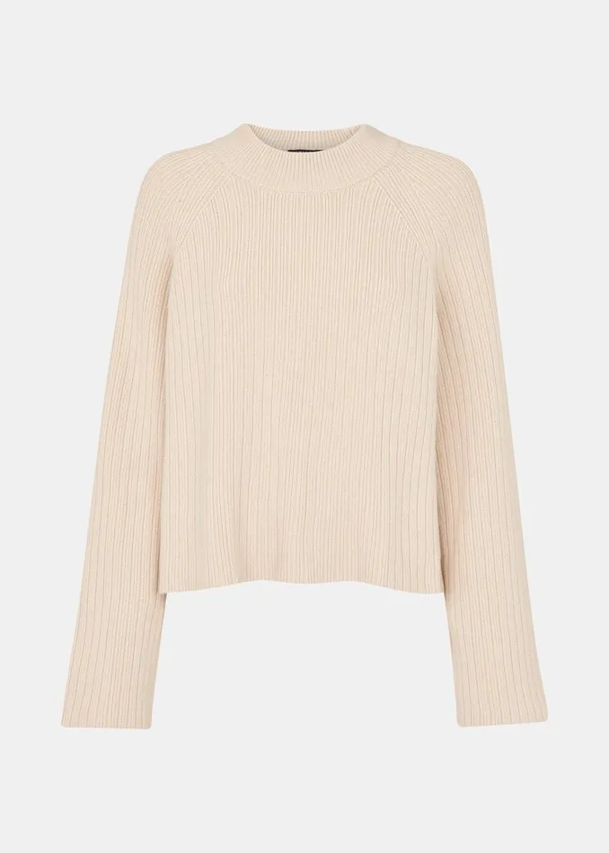 Women Knitwear and Cashmere Whistles Ivory Cotton Rib Crew Neck Knit