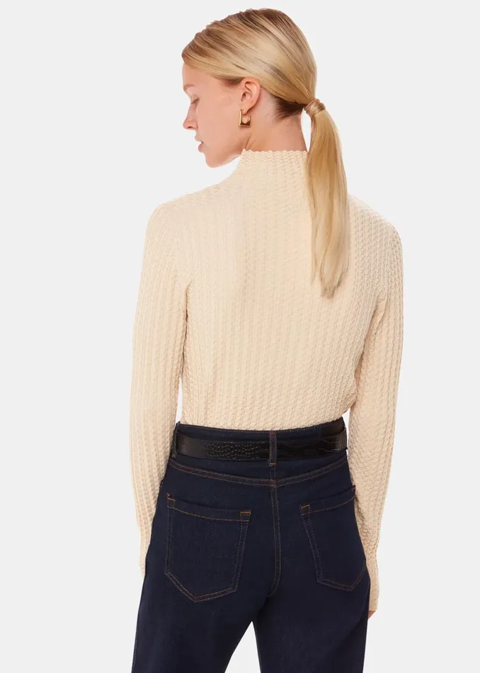 Women Knitwear and Cashmere Whistles Ivory Textured Detail High Neck Knit