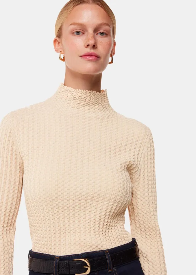 Women Knitwear and Cashmere Whistles Ivory Textured Detail High Neck Knit