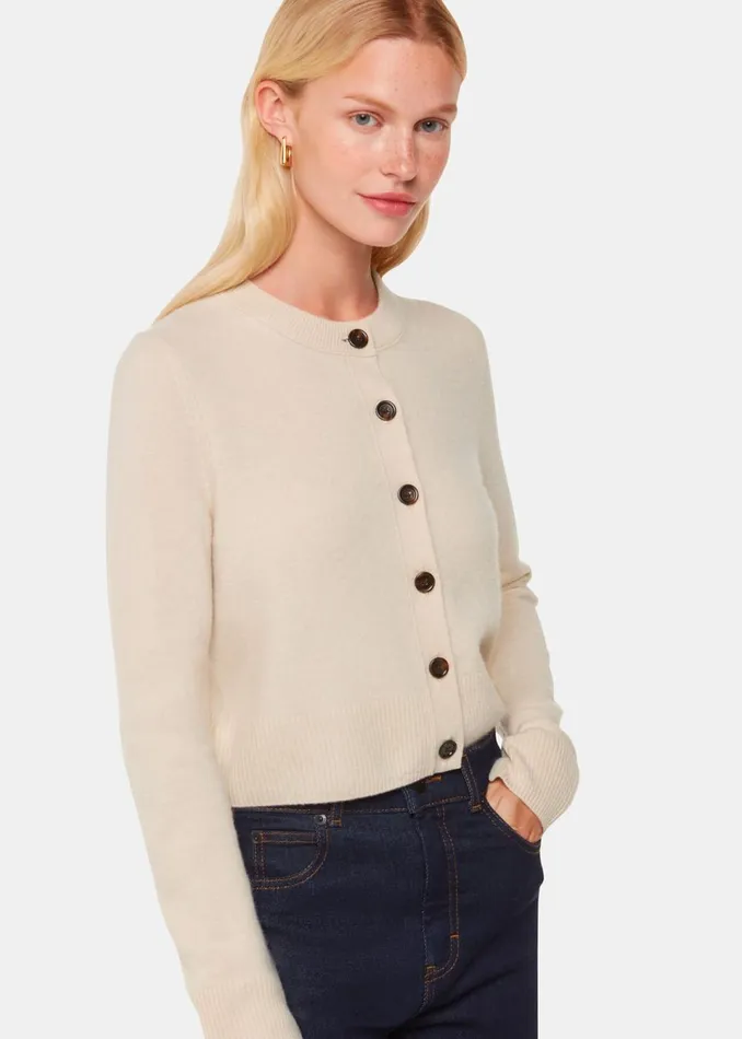 Women Knitwear and Cashmere Whistles Ivory Wool Cropped Cardigan