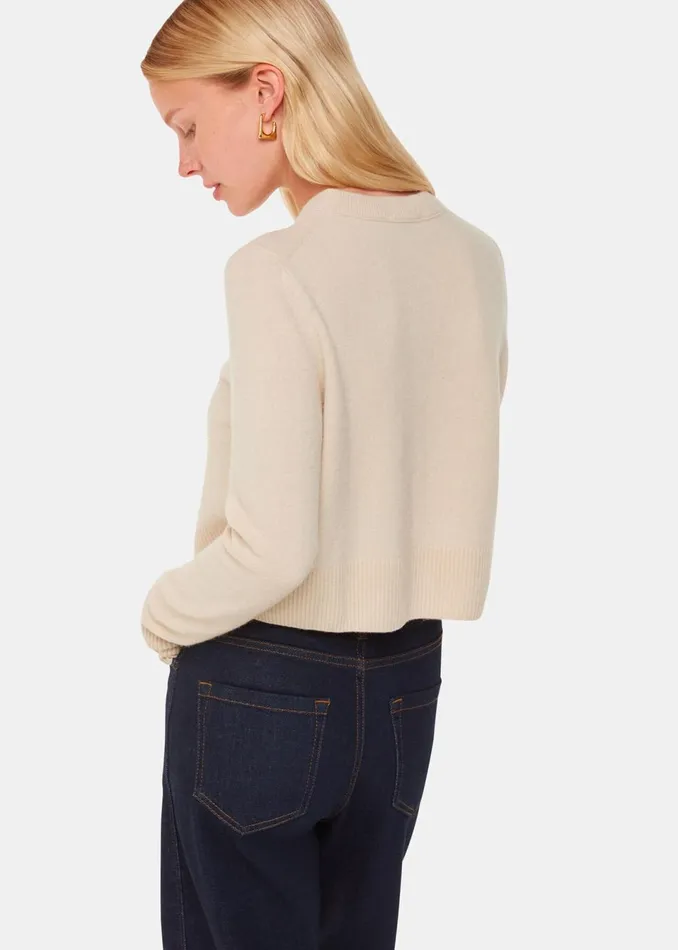 Women Knitwear and Cashmere Whistles Ivory Wool Cropped Cardigan