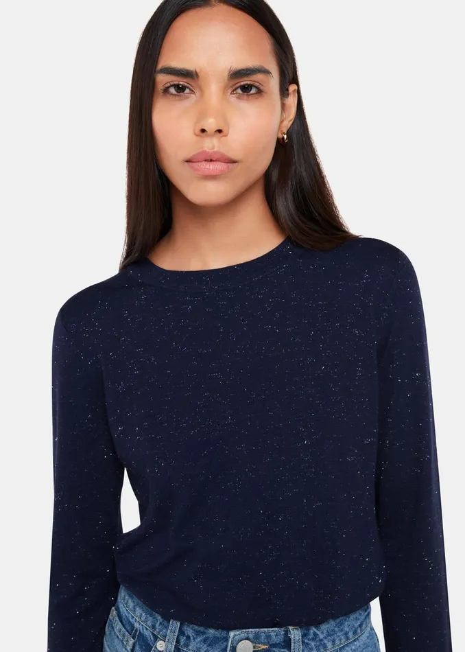 Women Knitwear and Cashmere Whistles Navy Annie Sparkle Crew Neck