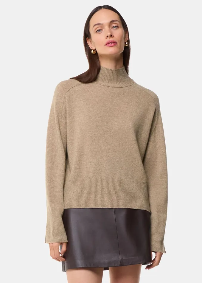 Women Knitwear and Cashmere Whistles Oatmeal Cashmere Funnel Neck
