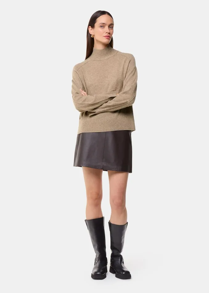 Women Knitwear and Cashmere Whistles Oatmeal Cashmere Funnel Neck