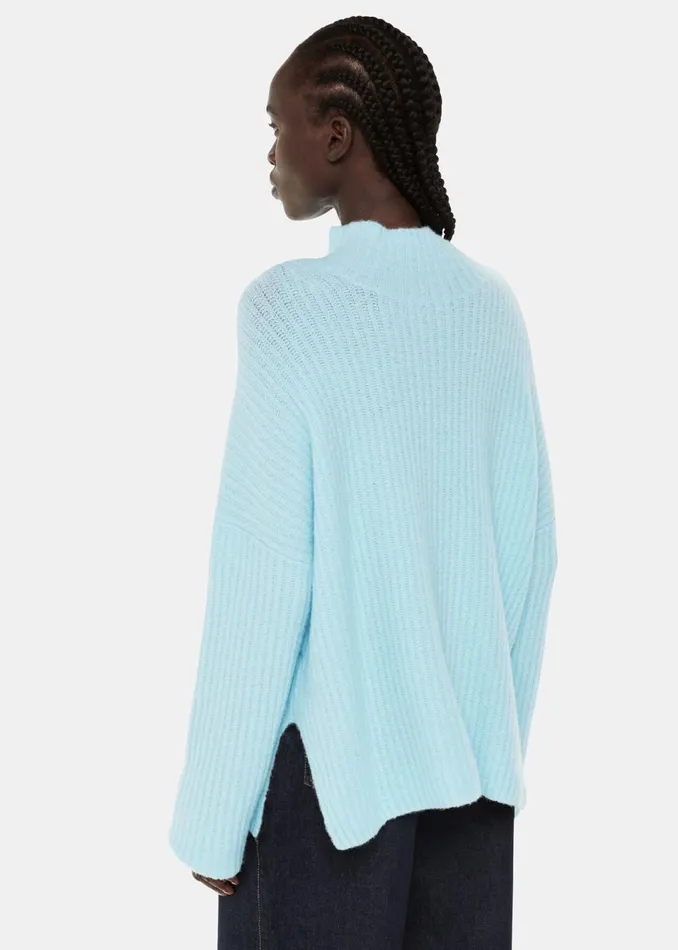 Women Knitwear and Cashmere Whistles Pale Blue Wool Mix Rib Funnel Neck