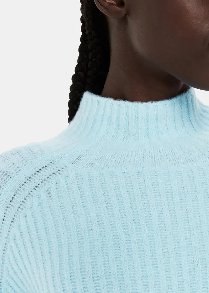 Women Knitwear and Cashmere Whistles Pale Blue Wool Mix Rib Funnel Neck