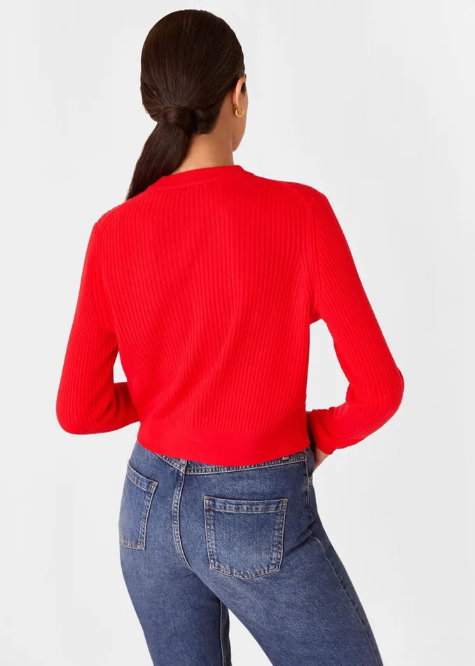 Women Knitwear and Cashmere Whistles Red Jasmine Ribbed Cardigan