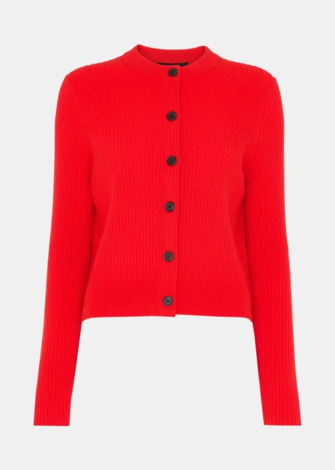 Women Knitwear and Cashmere Whistles Red Jasmine Ribbed Cardigan