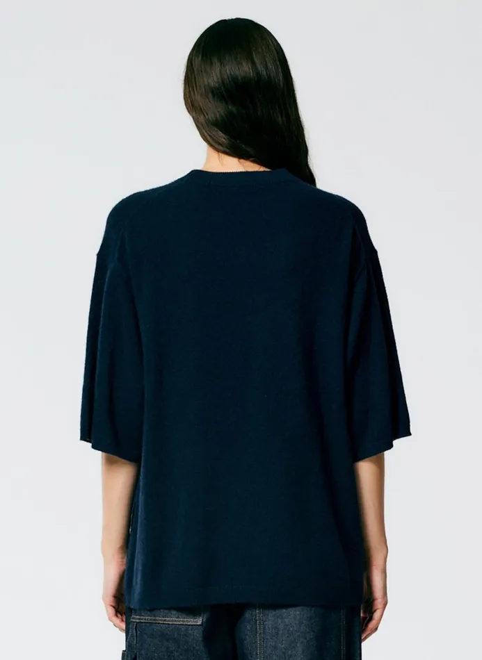 Women Knitwear and Sweatshirts Tibi Feather Weight Cashmere Oversized Easy TShirt Navy