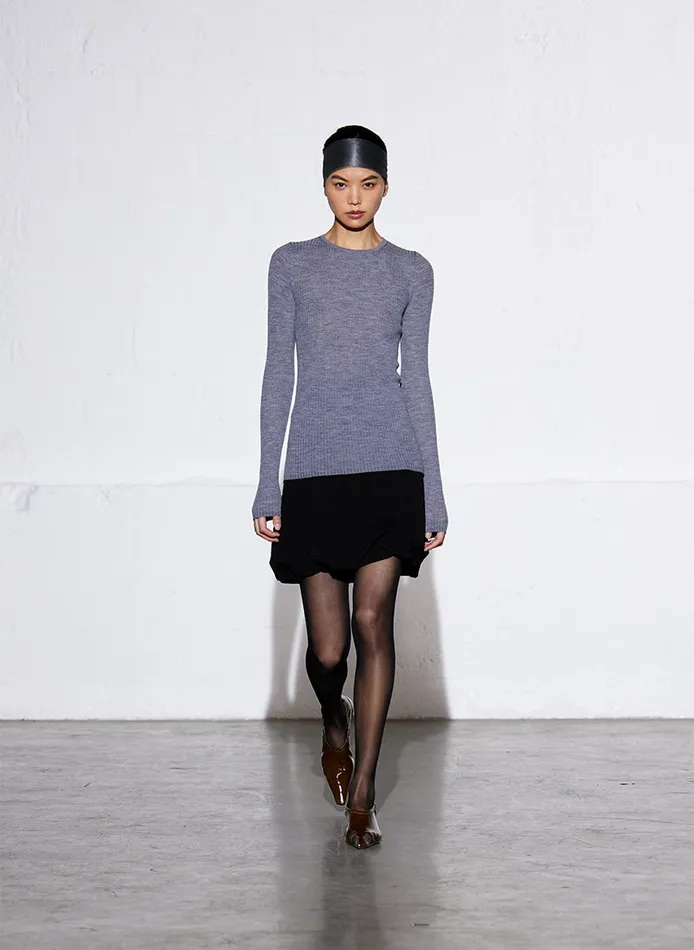 Women Knitwear and Sweatshirts Tibi Feather Weight Ribbed Crewneck Pullover Grey