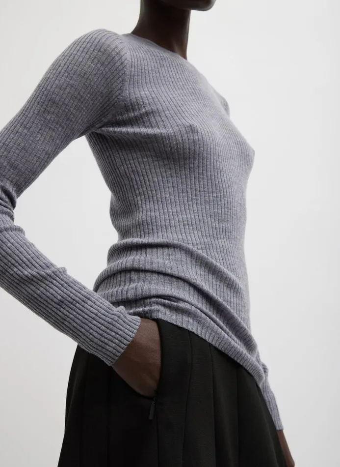 Women Knitwear and Sweatshirts Tibi Feather Weight Ribbed Crewneck Pullover Grey