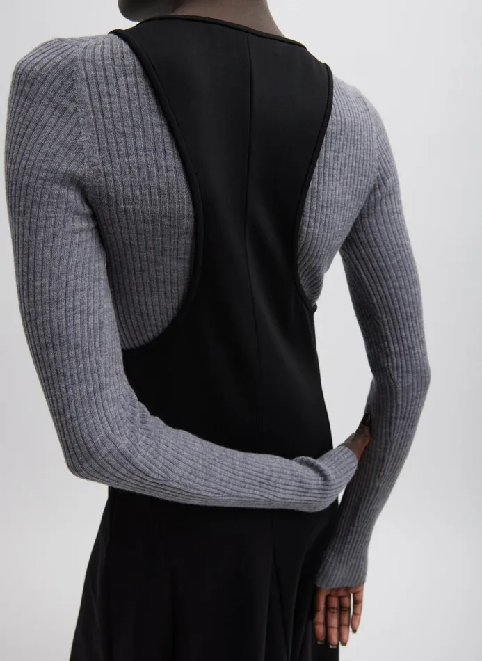 Women Knitwear and Sweatshirts Tibi Feather Weight Ribbed Crewneck Pullover Grey