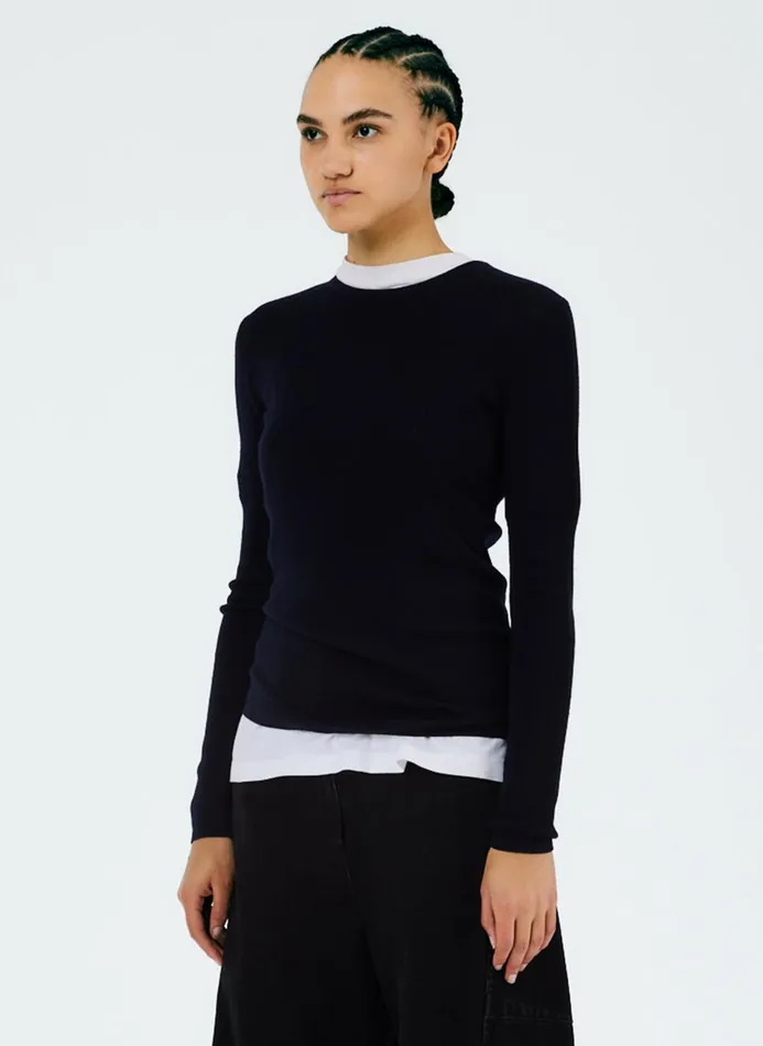 Women Knitwear and Sweatshirts Tibi Feather Weight Ribbed Crewneck Pullover Sweater Navy