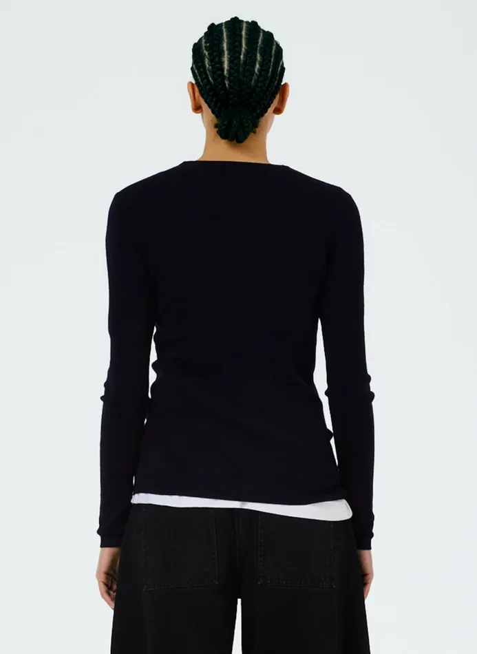 Women Knitwear and Sweatshirts Tibi Feather Weight Ribbed Crewneck Pullover Sweater Navy