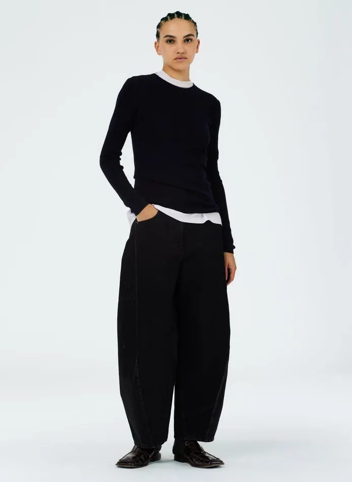 Women Knitwear and Sweatshirts Tibi Feather Weight Ribbed Crewneck Pullover Sweater Navy