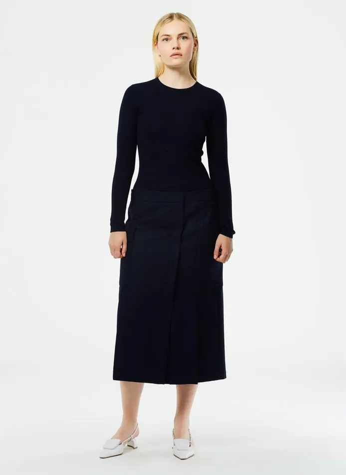 Women Knitwear and Sweatshirts Tibi Feather Weight Ribbed Crewneck Pullover Sweater Navy