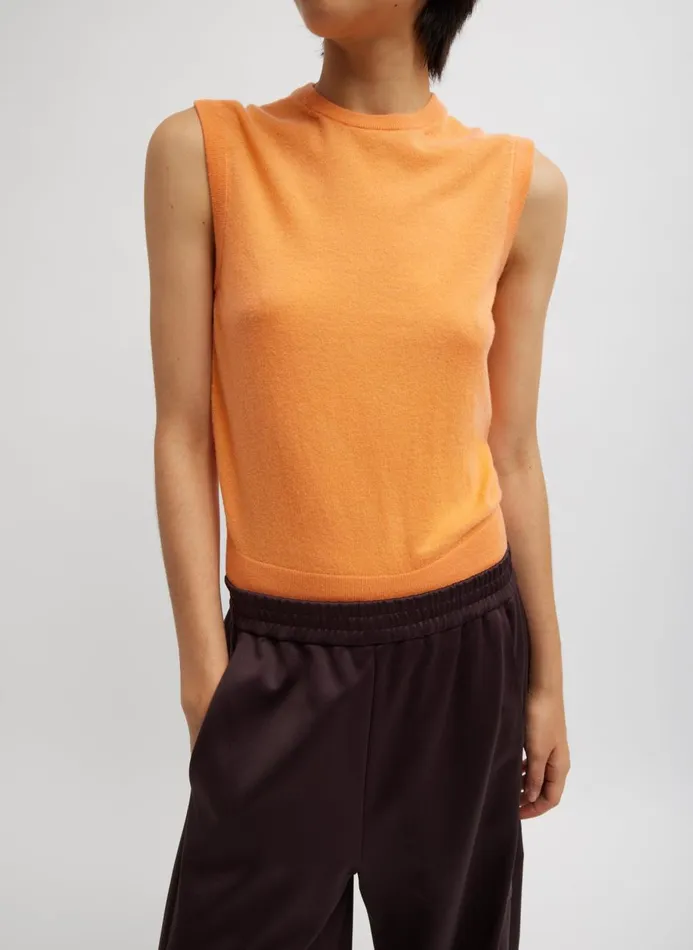 Women Knitwear and Sweatshirts Tibi Skinlike Mercerized Wool Sleeveless Sweater Melon Orange Women Knitwear and Sweatshirts Tibi Skinlike Mercerized Wool Sleeveless Sweater Melon Orange