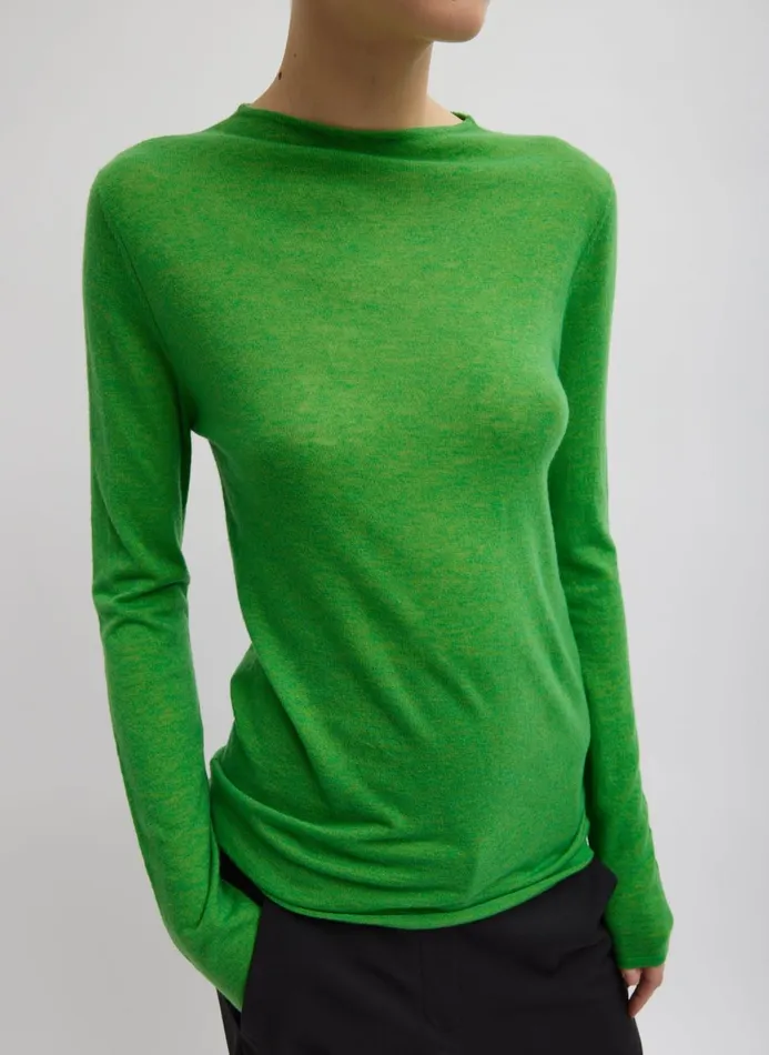 Women Knitwear and Sweatshirts Tibi Skinlike Mercerized Wool Soft Sheer Pullover Green Women Knitwear and Sweatshirts Tibi Skinlike Mercerized Wool Soft Sheer Pullover Green