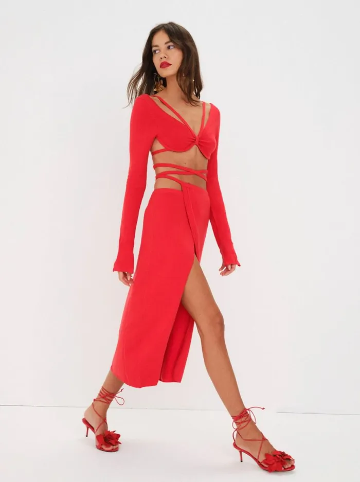 Women Knitwear For Love and Lemons Brady Midi Skirt Red