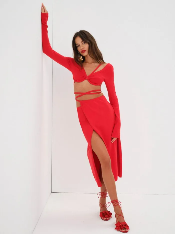 Women Knitwear For Love and Lemons Brady Midi Skirt Red Women Knitwear For Love and Lemons Brady Midi Skirt Red