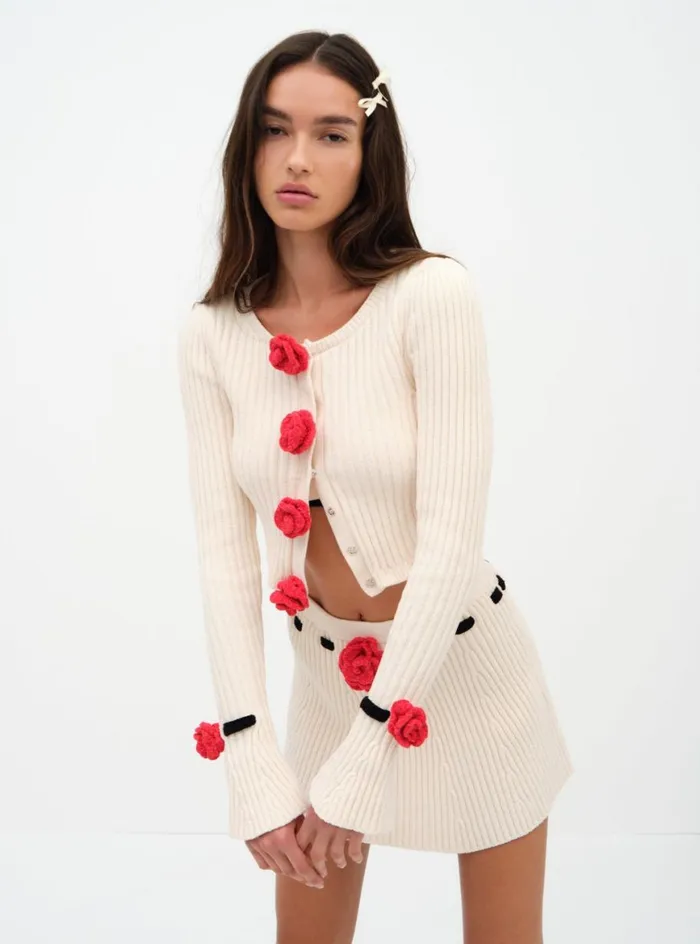 Women Knitwear For Love and Lemons Roxana Cardigan Cream Women Knitwear For Love and Lemons Roxana Cardigan Cream
