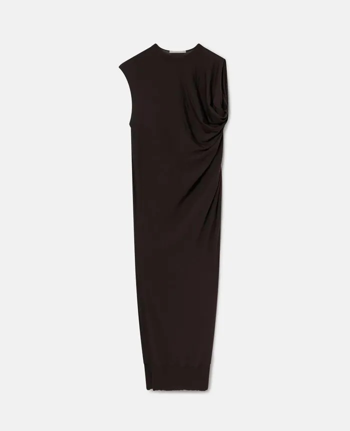 Women Knitwear Stella McCartney Asymmetric Draped Maxi Dress Chocolate Brown