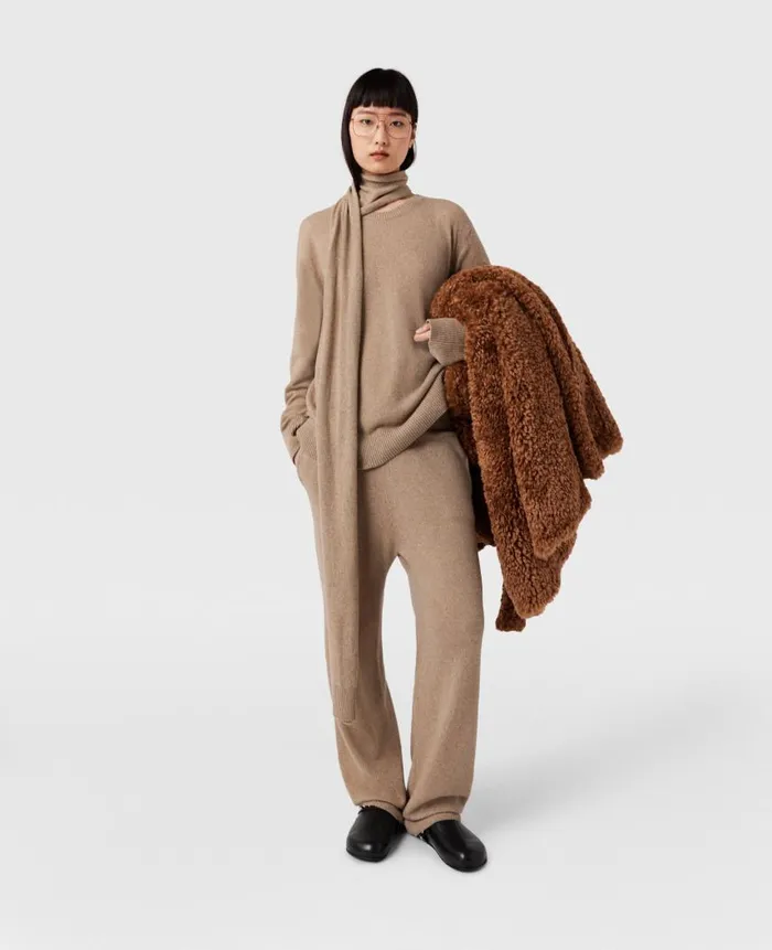 Women Knitwear Stella McCartney High Rise Straight Leg Pants Sandy Beige