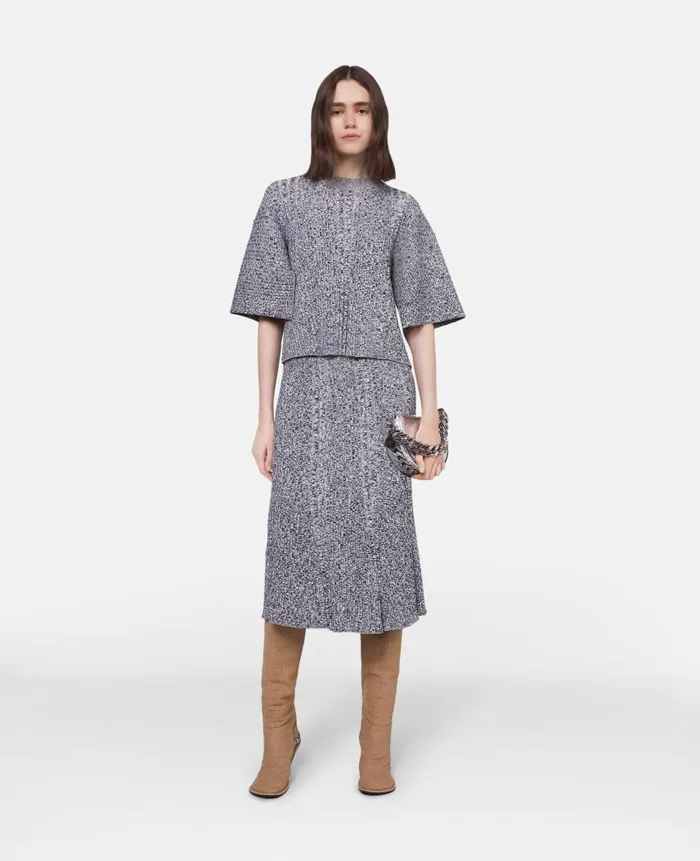 Women Knitwear Stella McCartney Mouline Rib Knit Skirt Grey Melange Women Knitwear Stella McCartney Mouline Rib Knit Skirt Grey Melange