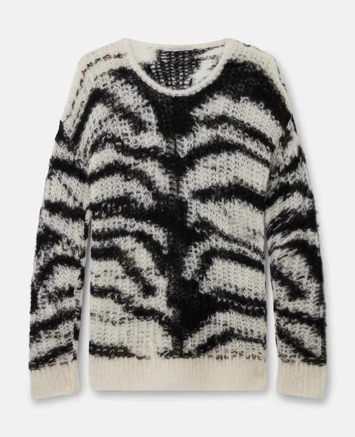 Women Knitwear Stella McCartney Tiger Pattern OpenKnit Sweater Black And White