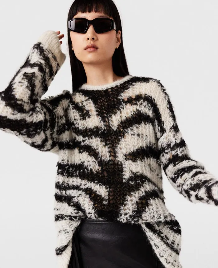 Women Knitwear Stella McCartney Tiger Pattern OpenKnit Sweater Black And White