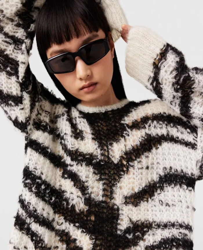 Women Knitwear Stella McCartney Tiger Pattern OpenKnit Sweater Black And White