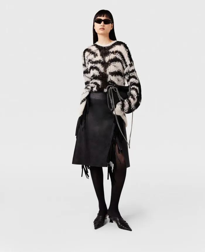 Women Knitwear Stella McCartney Tiger Pattern OpenKnit Sweater Black And White