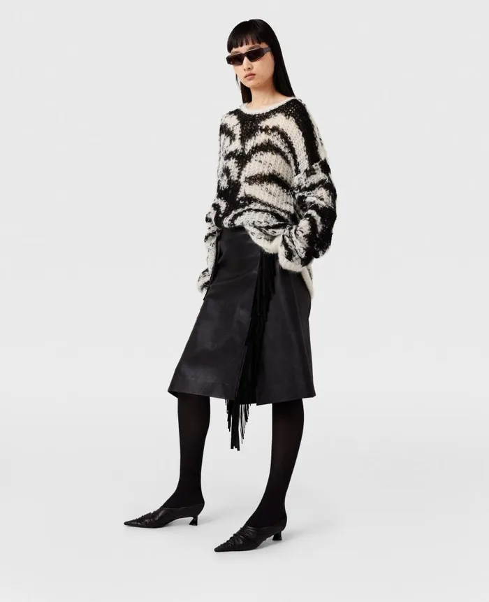 Women Knitwear Stella McCartney Tiger Pattern OpenKnit Sweater Black And White