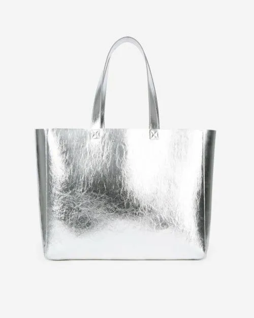 Women Large Bags The Kooples Silver LeatherEffect Tote Bag Silver