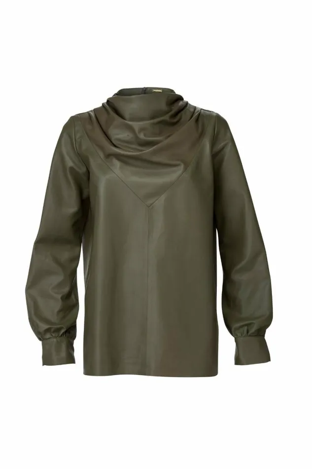 Women Leather DODO BAR OR Bilbi Shirt Khaki Green
