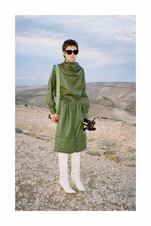 Women Leather DODO BAR OR Bilbi Shirt Khaki Green