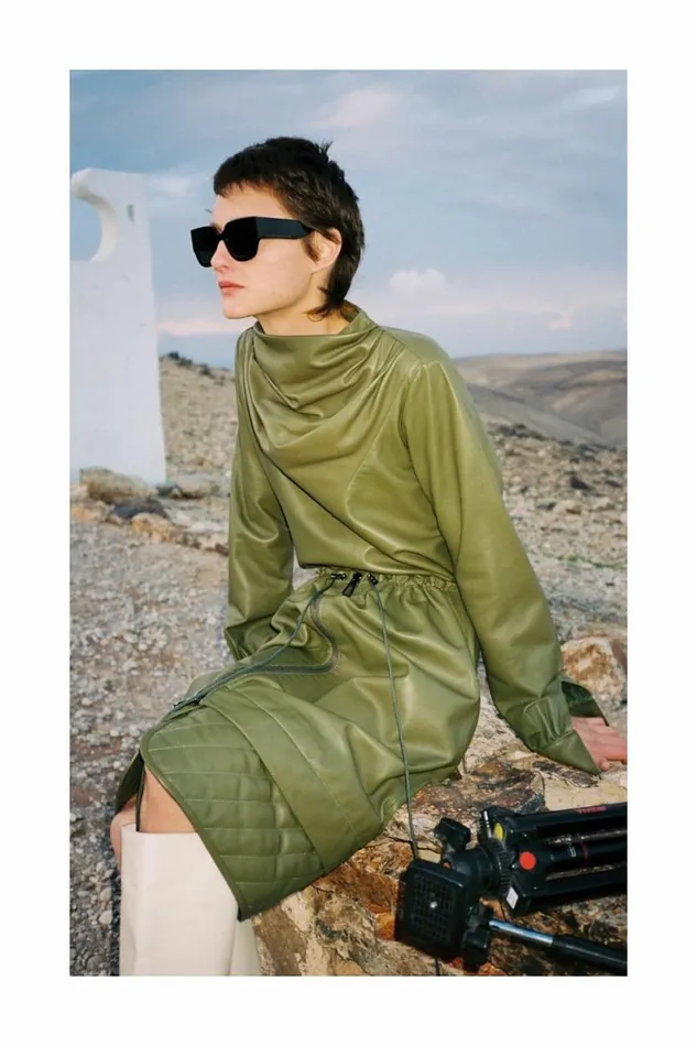 Women Leather DODO BAR OR Bilbi Shirt Khaki Green